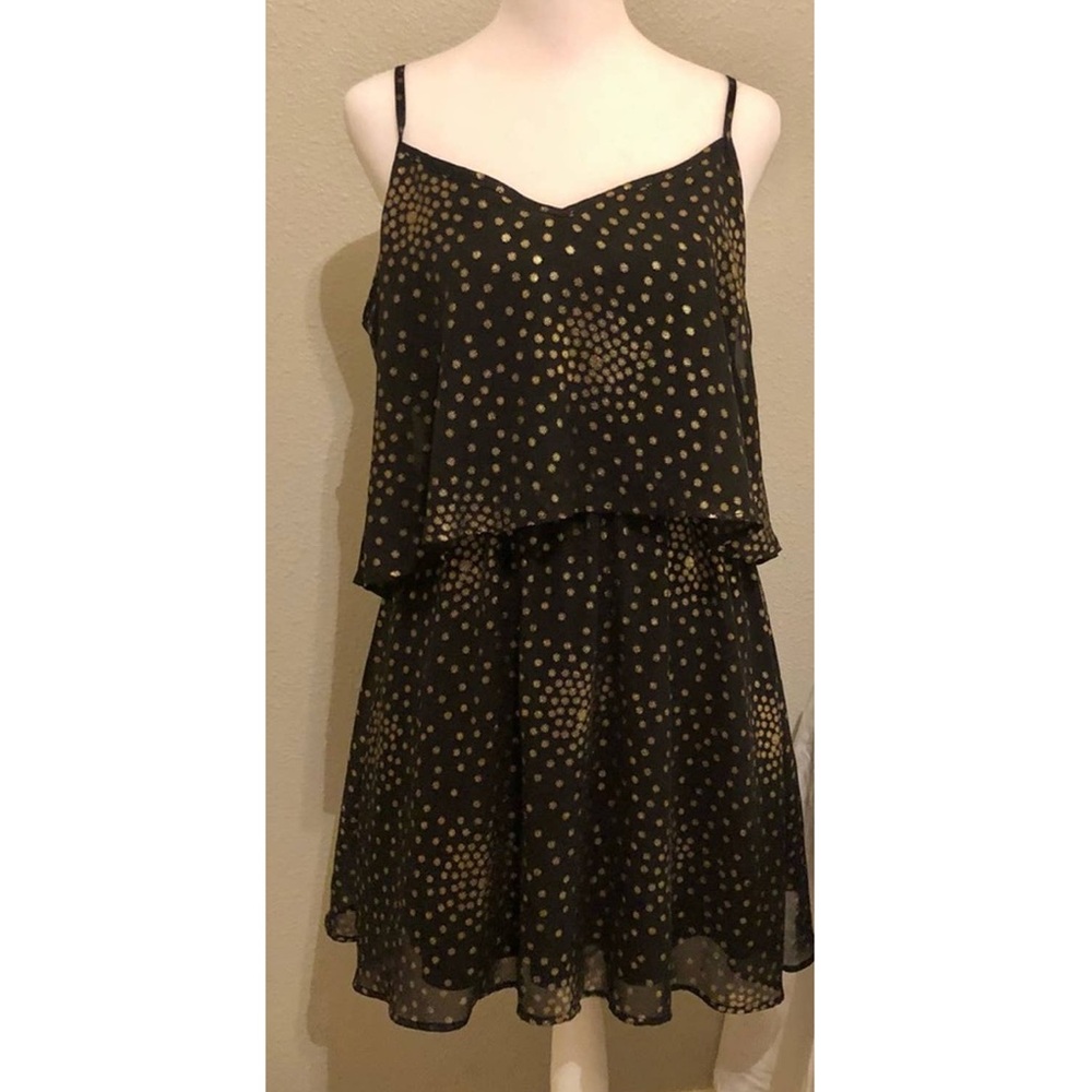 Forever 21 backless Mini Dress Black Gold Tiered Polka Dot Lined women S